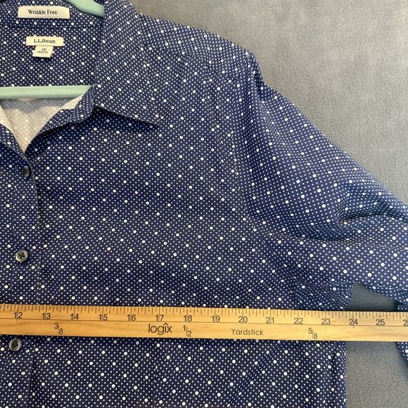 LL Bean Wrinkle Free Button Up Shirt Womens Plus Size 1X Blue Printed Office - Picture 9 of 9